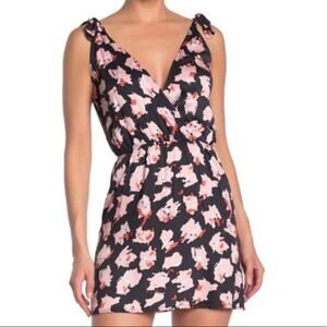 The Bikini Lab Feline Fine Medium Mini Dress Black Pink Animal Print Tie Strap
